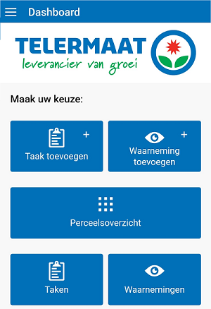 Het menu van de app Maatwerk Het menu van de app Maatwerk
