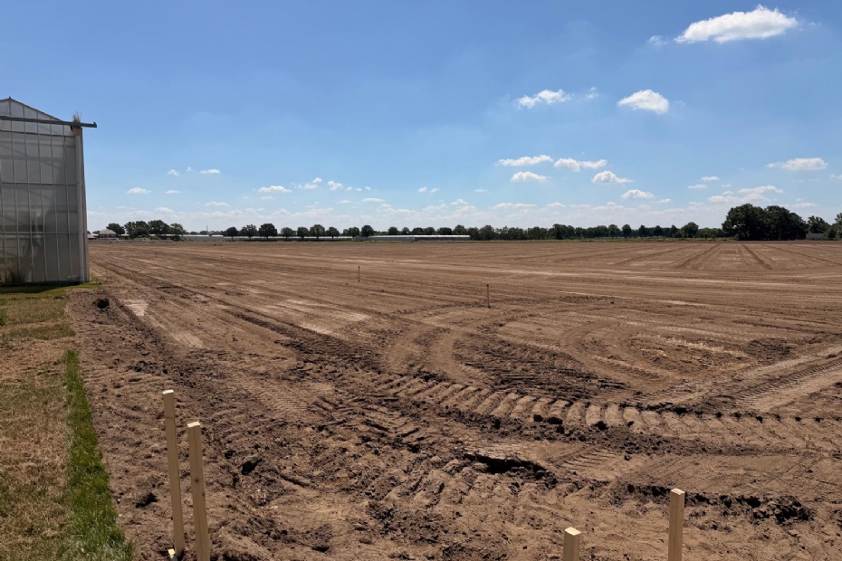 De locatie waar zes hectare aan Roll-Air kas wordt gebouwd